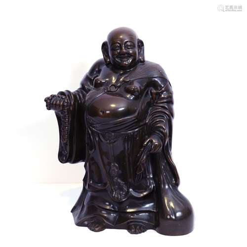 STATUE DE BUDAI EN BRONZE Représenté debout, souriant, tenan...