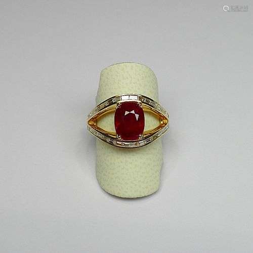 Bague or jaune double anneau sertie de Diamants baguettes po...