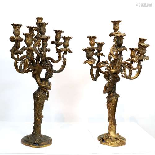 TRES BELLE PAIRE DE CANDELABRES EN BRONZE DORE A 9 BRAS DE L...