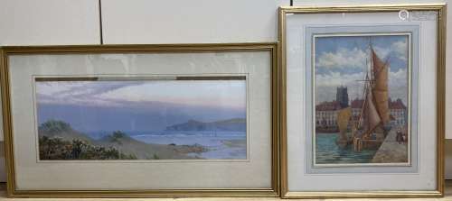 Evelyn Bishop, gouache, Coastal landscape, signed, 23 x 56cm...
