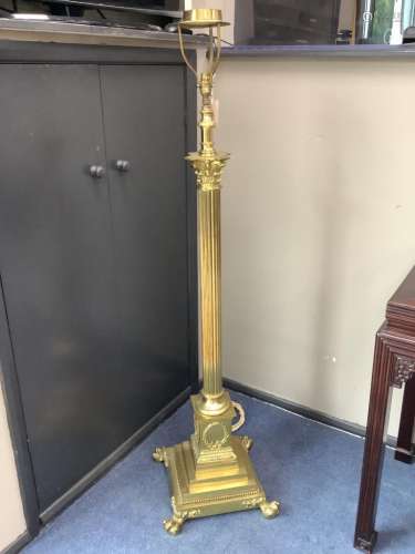 An early 20th century adjustable brass corinthian column lam...