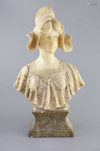 An Italian alabaster bust of a Dutch girl, 19th centurySigne...