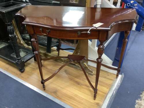 A reproduction mahogany serpentine console table, width 98cm...