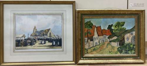 After Van Gogh, oil on canvas, Village scene, initialled JRG...