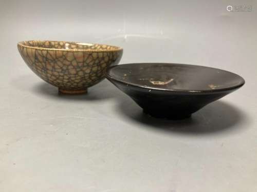 A Jian type crackle glaze bowl, diameter 10cm, and another J...