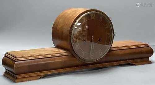 An Art Deco walnut mantel clock, length 60cm
