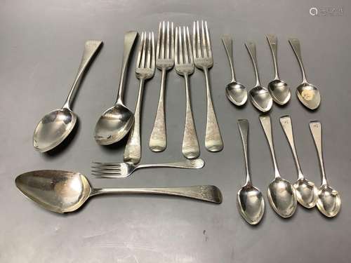 A mixed collection of Old English pattern silver flatware, G...