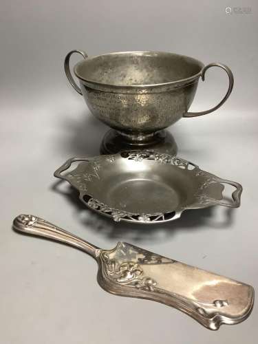 A Tudric planished pewter Golf Club Championship bowl, an un...
