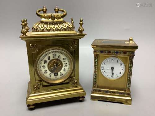 An early 20th century brass carriage timepiece and a chample...