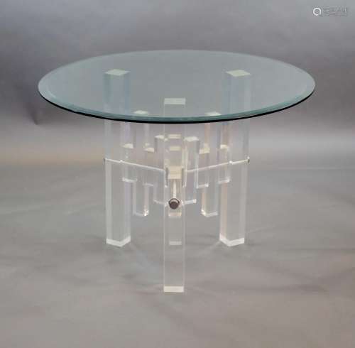 A 1970's German glass top tablewith a heavy circular bevelle...