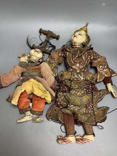 Two Burmese puppets, tallest 60cm