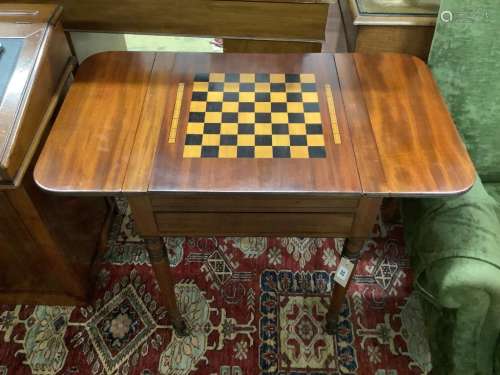 A Regency and later inlaid mahogany drop flap games table wi...