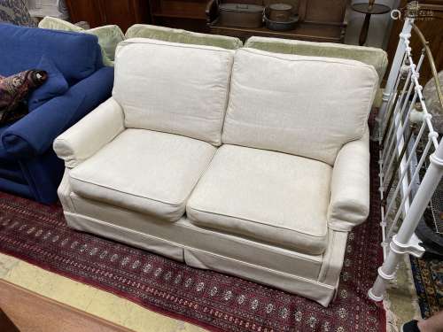 A Wesley Barrell cream fabric metal action two seater sofa b...