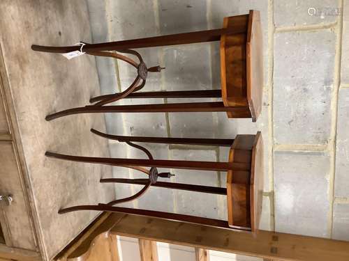 A pair of Sheraton style octagonal inlaid mahogany urn stand...