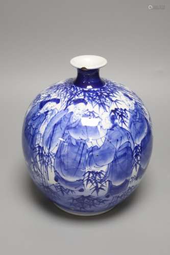 A Japanese blue and white globular vase, height 25cm