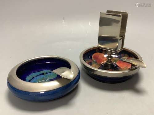 Two Moorcroft ashtrays, Midnight Blue and Pomegranate patter...