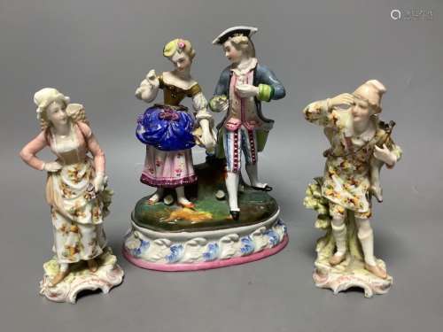 A Continental porcelain group of a couple picking flowers an...
