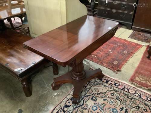 A William IV mahogany card table, width 97cm, depth 48cm, he...