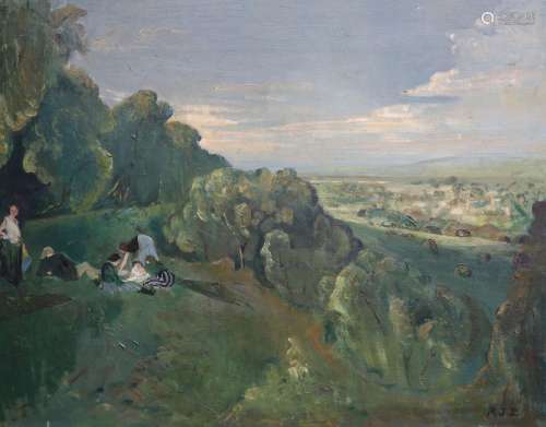 Rodney Joseph Burn (1899-1984)Picnickers in a landscapeOil o...