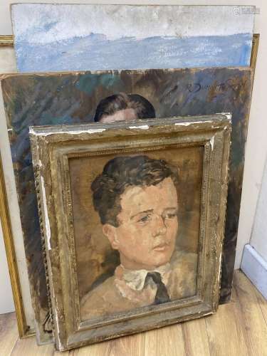 R. Dumont-Smith, three oil on board portraits and a watercol...
