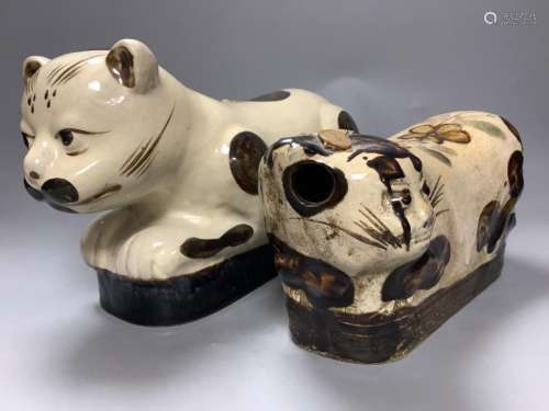 A 19th century Chinese Cizhou style 'cat' pillow and another...