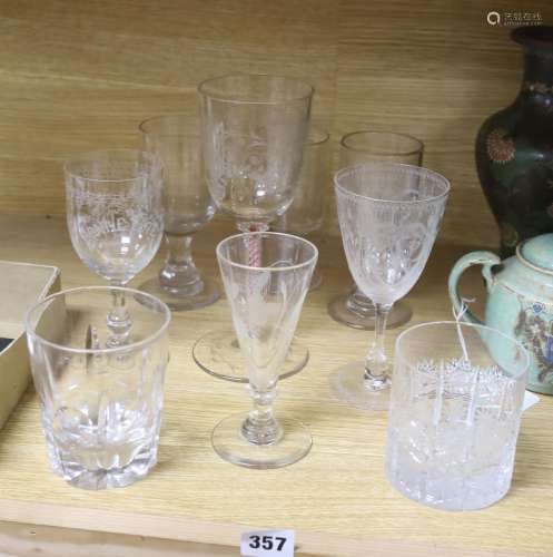 A collection of nine assorted antique etched and cut drinkin...