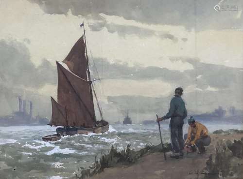 Wilfred Moody Fryer (1891-1968), watercolour, Barge at Grave...