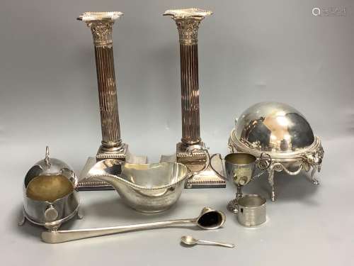 A pair of silver-plated Corinthian column candlesticks, heig...