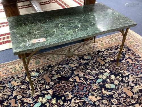 A rectangular brass marble top occasional table, width 80cm,...