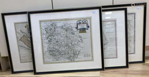 Four hand-coloured engraved county maps after Robert Morden ...