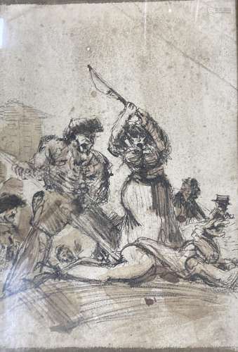 Old Master, ink and wash, Battle scene, 33 x 23cm