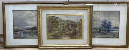 Tom Rowden, pair of watercolours, Cattle in landscapes, sign...