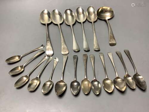 A collection of Georgian silver Old English pattern flatware...