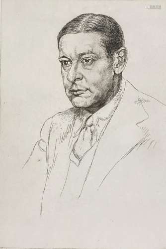 Edgar Holloway (1915-2008), etching, Portrait of T.S. Eliot,...
