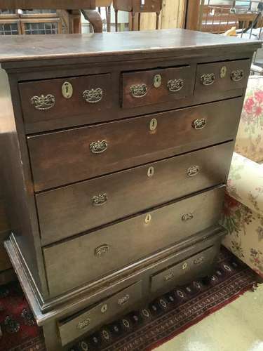 An 18th century oak chest on stand, width 100cm depth 50cm h...