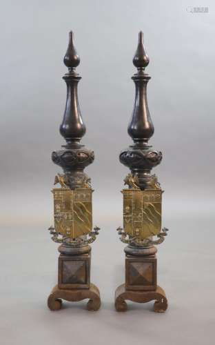 A substantial pair of 19th century heraldic cast iron fire d...