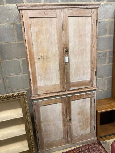 A Victorian pale pine two-sectional kitchen cupboard, width ...