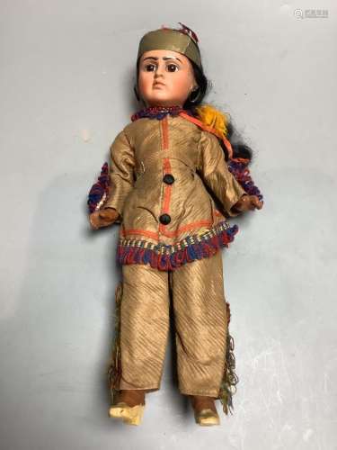 A Georgian Indian bisque character doll, all original costum...