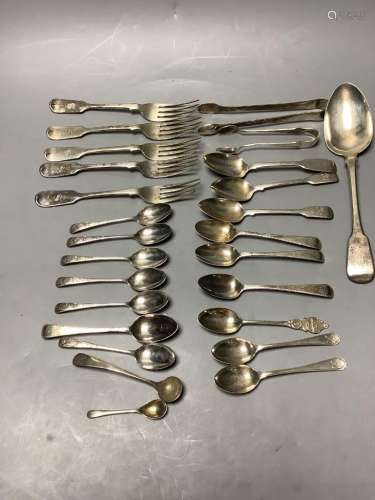 A small collection of silver fiddle pattern flatware, two pa...