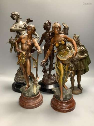 Five spelter figures, tallest 44cm high