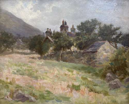 French School c1900, oil on board, Houses in a landscape, 37...