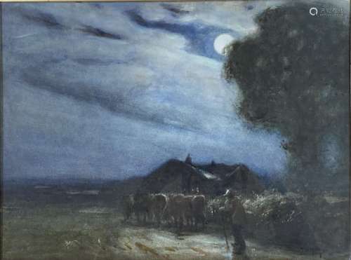 Thomas William Morley (1859-1925), watercolour, Cattle drove...