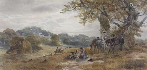 H.J. Holding, watercolour, Hunting Party near Haddon Hall, s...