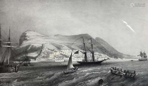 Couvillier after Chapuy, lithograph, View of Gibraltar, over...
