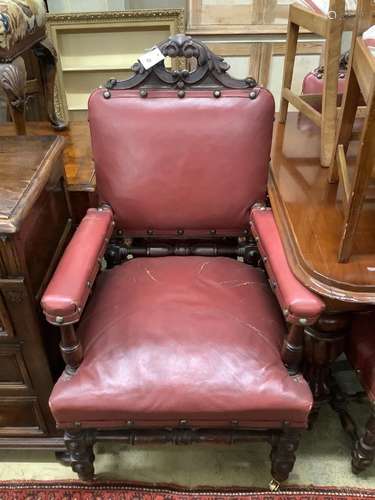 A set of ten Victorian 17th century style oak dining chairs,...