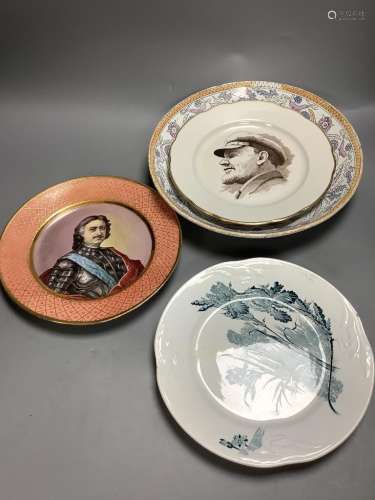 A Russian plate of Stalin, diameter 24cm, two Russian potter...