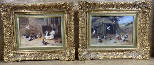 After J.F Herring, pair oil oils panel, Rabbits, poulty and ...