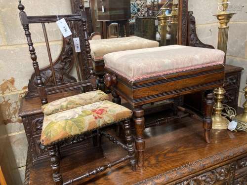 A late Victorian rosewood adjustable piano stool, length 50c...