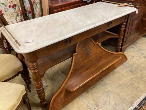 A 19th century French marble top oak patisserie table, width...