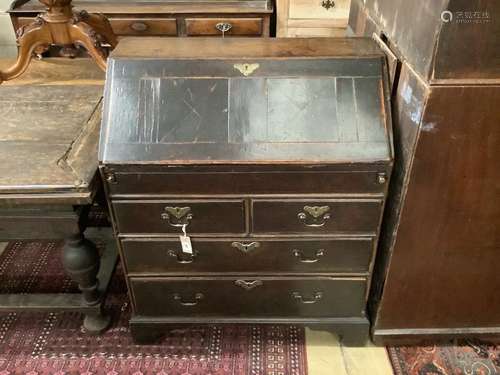 A mid 18th century oak bureau, width 88cm, depth 50cm, heigh...